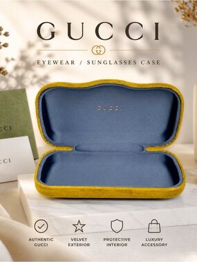 Gucci Velvet Eyeglass Case Yellow Gold Blue Interior EUC